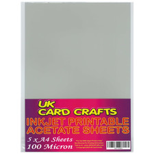 Printable Inkjet A4 Acetate Film x 5 Sheets - Transparent OHP Film 100 Micron