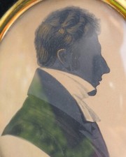 Very fine antique Georgian polychrome painted Silhouette Portrait Miniature 19th