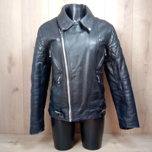 Black leather quilted biker - black,