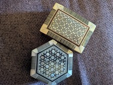 Set of 2 Mother of Pearl Trinket Boxes Inlaid Marquetry Jewellery Oriental?