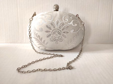 Quiz white and silver clutch bag  with detachable chain strap Wedding Bride