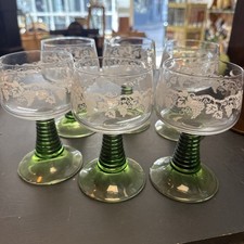 Set Of  6 Retro Green Stemmed
