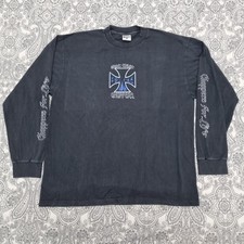 West Coast Choppers Vintage Cross T-shirt Size L Black Blue Logo Long Sleeve 