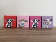 4 Small Ocean Publishing Pop Art Cow Pictures Stretched Over Wood, Pink / Red