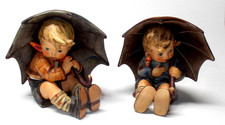 Vintage 1972 Goebel Hummel TMK 5 Umbrella Boy & Girl Figurines