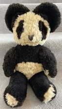 Vintage Old Sheepskin Wool Panda Teddy Bear Soft Toy
