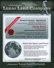 THE LUNAR LAND COMPANY 5 ACRE SHARE CERTIFICATE OWN A PIECE OF THE MOON