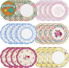 24 Vintage Floral Paper Plates Scalloped Edge Disposable Tableware Party 17.5cm