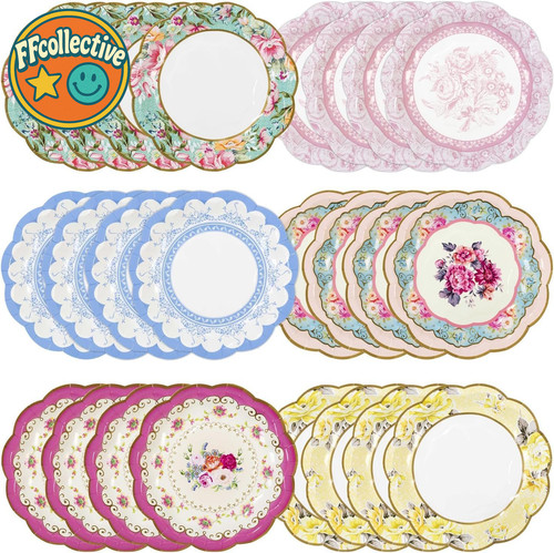 Vintage floral paper plates - 24,