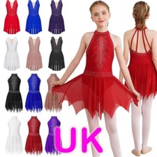 UK Girl Lyrical Sequins Ballet Leotard Dresses Gymnastics Ballroom Dance Costume