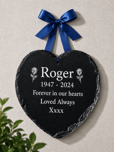 Engraved slate heart memorial - slate,