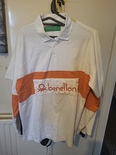 Benetton Rugby Shirt Peach And White UK Large Rrp £89