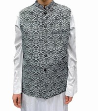 Mens Wedding party Eid Waistcoat Nehru jacket Grey Banarsi self print BNWT