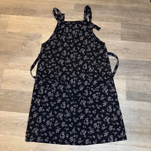Black floral pinafore apron - black,