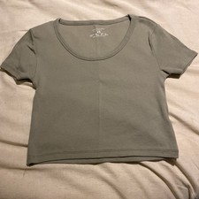 Ladies size XS UK 6/8 PRIMARK green ribbed cropped top