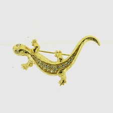 Signed Swan Swarovski Crystal Gecko Lizard Brooch Pin 2.25 