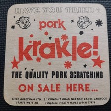 Pork Krakle Beer Mat. Pork Scratchings.  Staffordshire. 