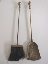 Vintage Brass Fire Brush and Coal Shovel