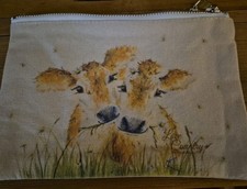 Cow Print Canvas Zip Pouch /