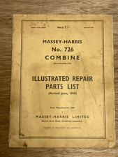 MASSEY HARRIS NO 726 COMBINE HARVESTER 1950 ILLUSTRATED REPAIR PARTS LIST 1950