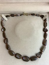 Vintage Polished Natural Mink Chocolate Brown Stone Necklace Jewellery