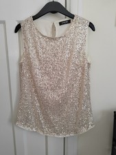 LADIES SLEEVELESS CREAM SILVER SEQUIN PARTY TOP SIZE S