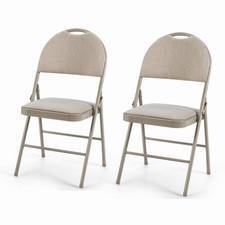 Set of 2 Folding Fabric Chair Padded Kitchen Dining Seat Portable Guest Chair