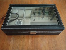 Faux Leather 6 Watch & 3 Glasses Jewellery Display Case