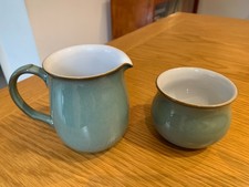 Denby Regency Green England Stoneware Milk Creamer Jug & Sugar Bowl VGC