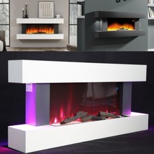 50" Electric Wall Mounted Fireplace White/Grey Suite Fire LED Inset Heater Flame