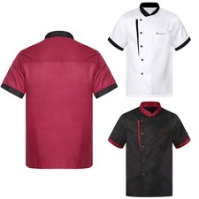 Unisex Short Sleeved Chef Jacket Hotel Restaurant Cook Coat Uniform with Pocket