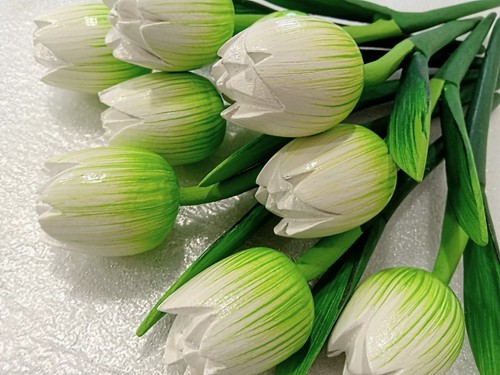 Wooden tulips bouquet white