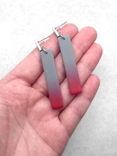 Grey maroon rectangle earrings - maroon,