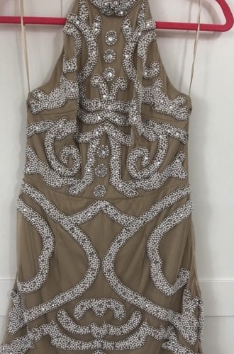 Nude beaded halter - halter, dress