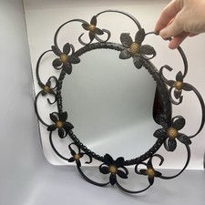 Vintage Round Metal Scrolled Frame Glass Wall Mirror Mid Century Retro
