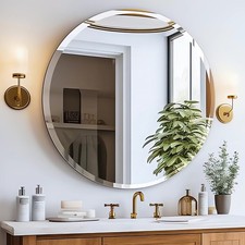 Sleek Polished Round Beveled Wall Vanity Mirror Anti-Rust Hanging Hallway & Home