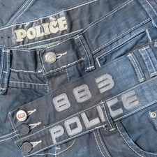 Y2K 883 Police Cross Over Fly Blue Jeans Double Waist Cross Over Fly Jeans 32"W