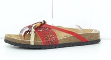 SWEET Red Embellished REAL LEATHER Women's Slip On Toe Post Sandals UK 4 EUR 37