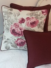 One 16" Laura Ashley ROSE CASSIS Fabric Piped Cushion Cover