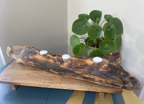 Rustic driftwood candle holder - rustic,