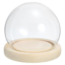 4" Clear Cloche Glass Dome Glass Bell Jar Globe Display Case with Natural Base