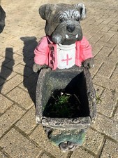 Stone British bulldog garden statue planter