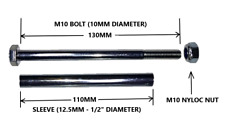 130MM - AXLE SPINDLE NUT, BOLT AND SLEEVE FOR WHEELBARROW WHEEL FITS 1/2" BORE