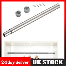 Wardrobe Pole Hanging Rail Round 80cm Tube Bar Clothes Storage Stainless+Fitting