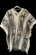 Alpaca Wool Poncho Aztec Abstract Poncho Made in Peru - NWOT Unisex