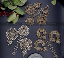 New Indian Pakistani Earring Tikka Set Jewellery Head Chain Tikah Jhumkas Jhumki