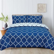 Luxury Moroccan Duvet Set Traditional Reversible Navy White Single Double King