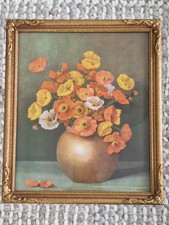 Vintage Print, Still Life, Poppies, Framed , H34xW29cm