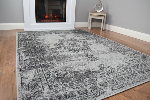 Grey distressed faded rug - distressed,