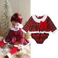 Newborn Baby Girl Plaid Check Tartan Outfits Tutu Dress Skirt Party Xmas Clothes